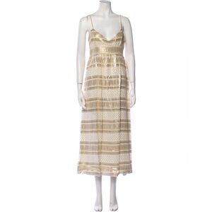 What‎ Comes Around Goes Around White and Gold Silk Maxi Dress Size Medium